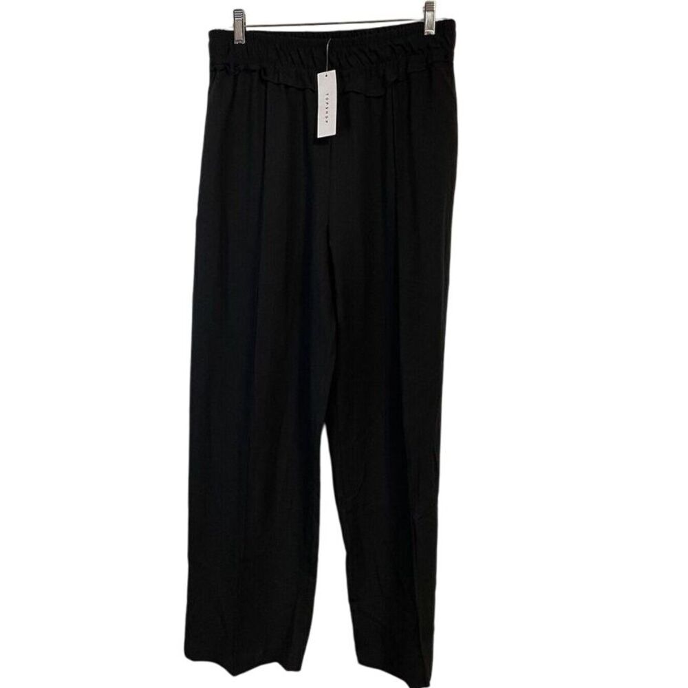 Topshop Wide Leg Ruffle‎ Elastic Waist Black Women's Pull on  Pants NWT Size 8